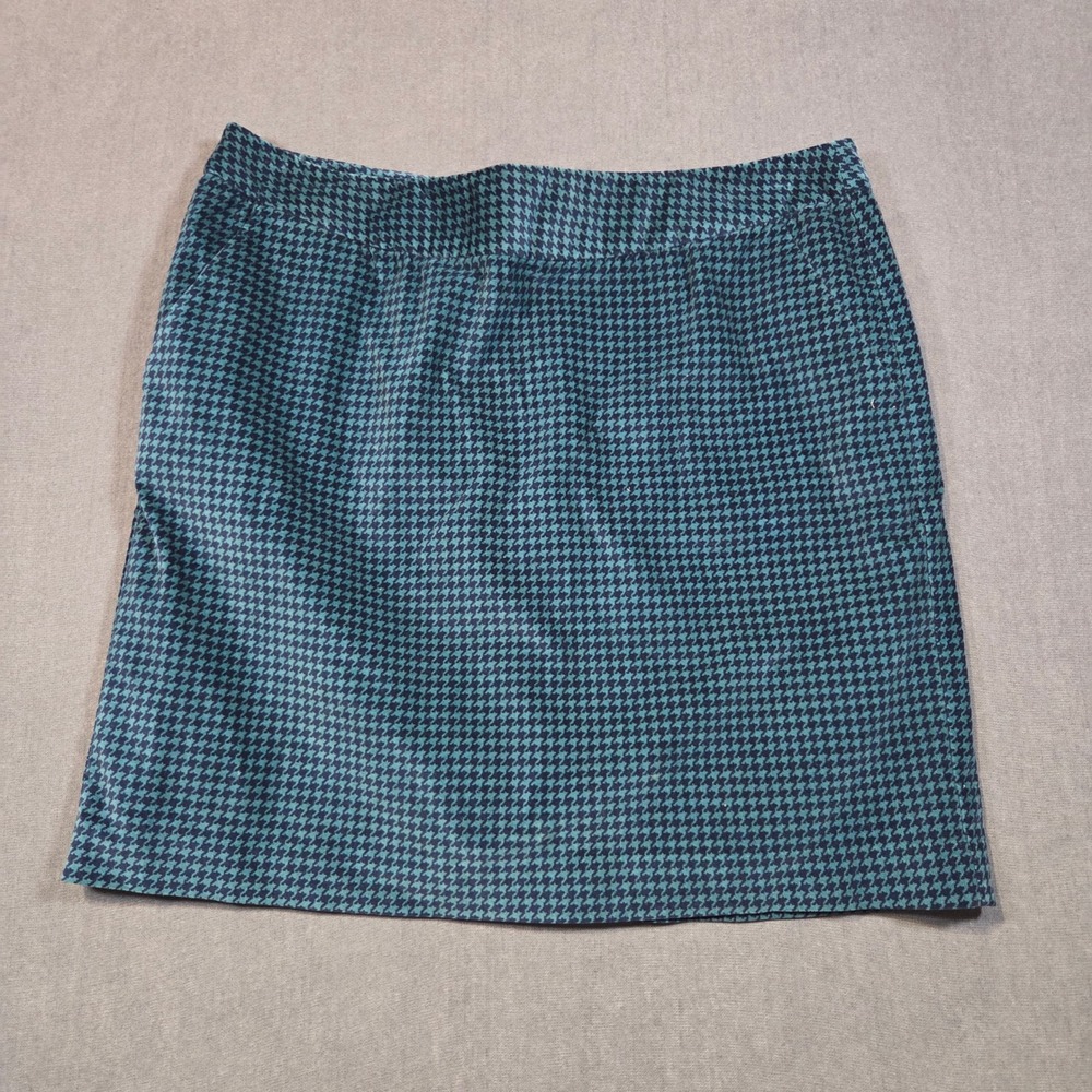 L.L.Bean Corduroy Skirt Women 18 Teal Houndstooth Favorite Fit Mini 291600